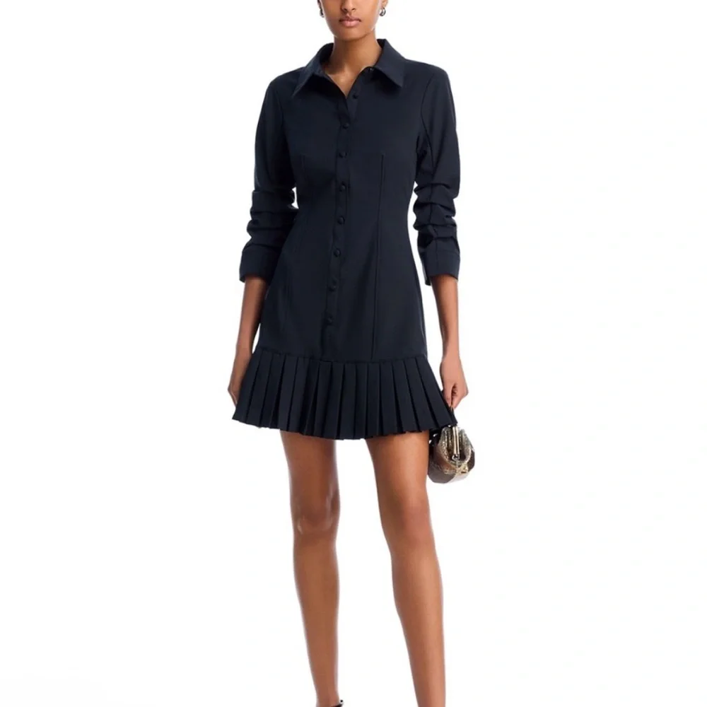 Cinq a Sept Lucilla ruched sleeve shirtdress in navy blue_3